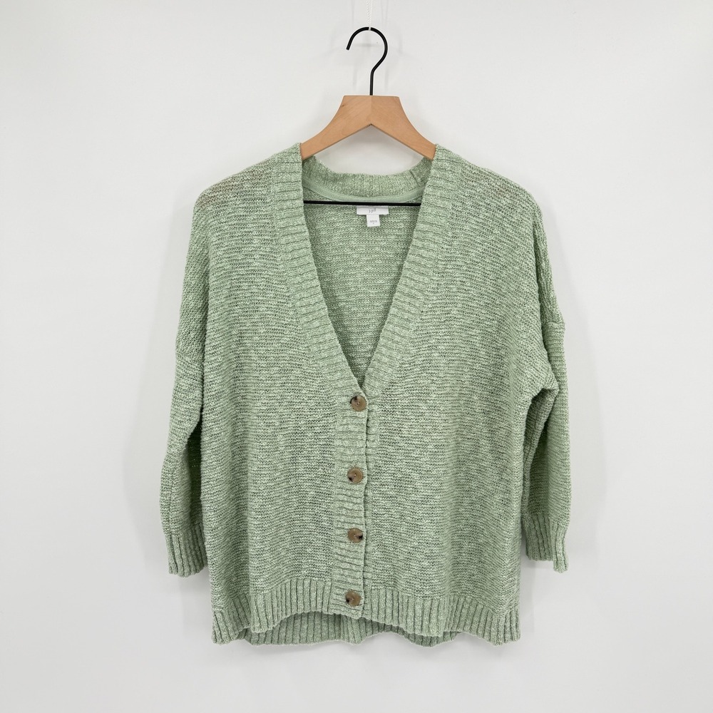 J. Jill Cardigan Sweater Women L Light Green Knit Coastal Grandma Granola